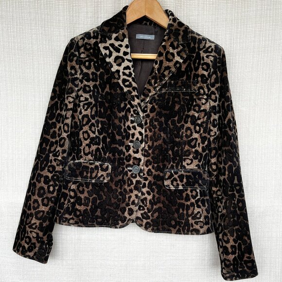 VINTAGE Ann Taylor Animal Print Leopard Print Velvet Blazer with Embroidered A…